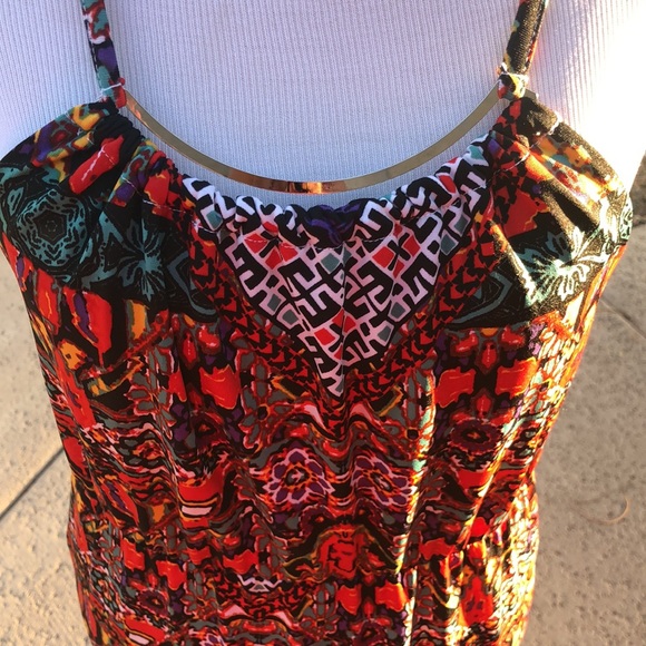 Colorful Patterned Spaghetti Straps Maxi Dress w/ Side Splits! Sz L; FITS LIKE M - Picture 10 of 12